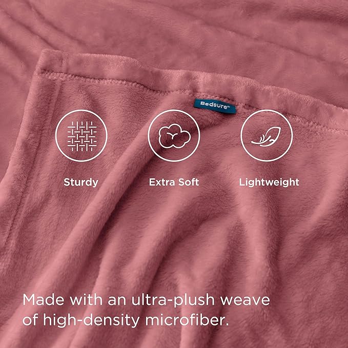 Bedsure Fleece Blankets Twin Size Rose Pink - 300GSM Lightweight Plush Fuzzy Cozy Soft Blanket for Bed, Sofa, Couch, Travel, Camping, 60x80 inches