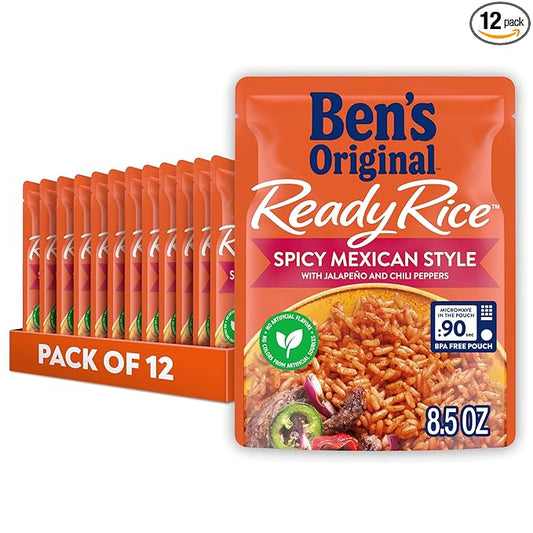 BEN'S ORIGINAL Ready Rice Spicy Mexican Style Flavored Rice, Easy Dinner Side, 8.5 oz Pouch (Pack of 12)