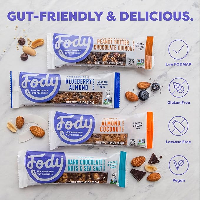 Fody Foods Snack Bars Variety Pack, 1.41 Oz (Pack of 6), Almond Coconut & Dark Chocolate Nuts & Sea Salt, Protein Bars, Low FODMAP, Gut & IBS Friendly, Vegan, Lactose Free, Non-GMO, Gluten Free