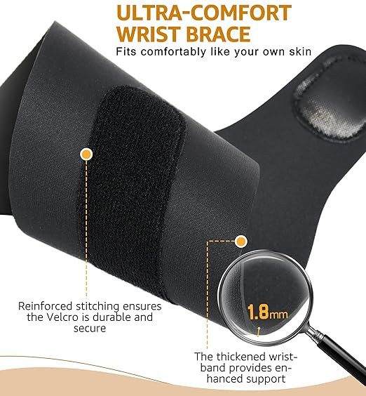 2 Pack Thin Compression Wrist Brace for Men & Women, Adjustable Elastic Wrist Support for Carpal Tunnel Arthritis Tendonitis Sports Pain Relief, Soft & Comfortable Day/Night Wrist Wraps (Black)