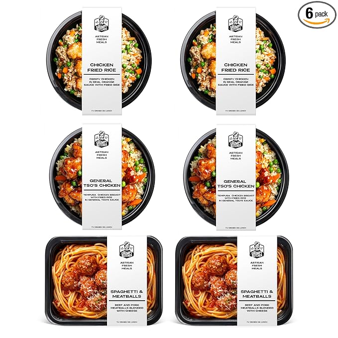 Grumpy Butcher Bistro Meals Set – 6 Pack (10-15 oz each) – Spaghetti & Meatballs, Chicken Fried Rice, General Tso’s Chicken – Protein Plus Wholesome Prepared Meals