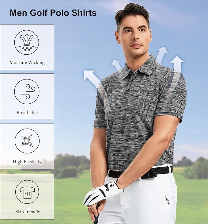 WARHORSEE Golf Polo Shirts for Men Short Sleeve Wrinkle Free 4 Way Stretch Moisture Wicking Performance Collared Tshirts