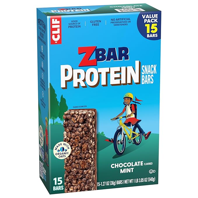 CLIF Kid Zbar Protein - Chocolate Mint - Crispy Whole Grain Snack Bars - Made with Organic Oats - Non-GMO - 5g Protein - 1.27 oz. (15 Pack)