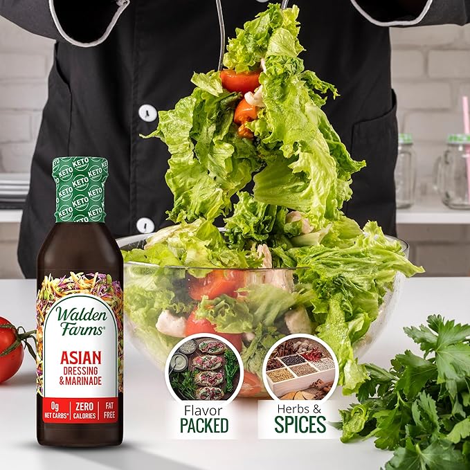 Walden Farms Asian Dressing & Marinade – Calorie-Free, Gluten-Free, Low Carb, Keto-Friendly, Sugar-Free, Fat-Free, Dairy-Free Zesty Asian Flavor – 12 oz Bottle