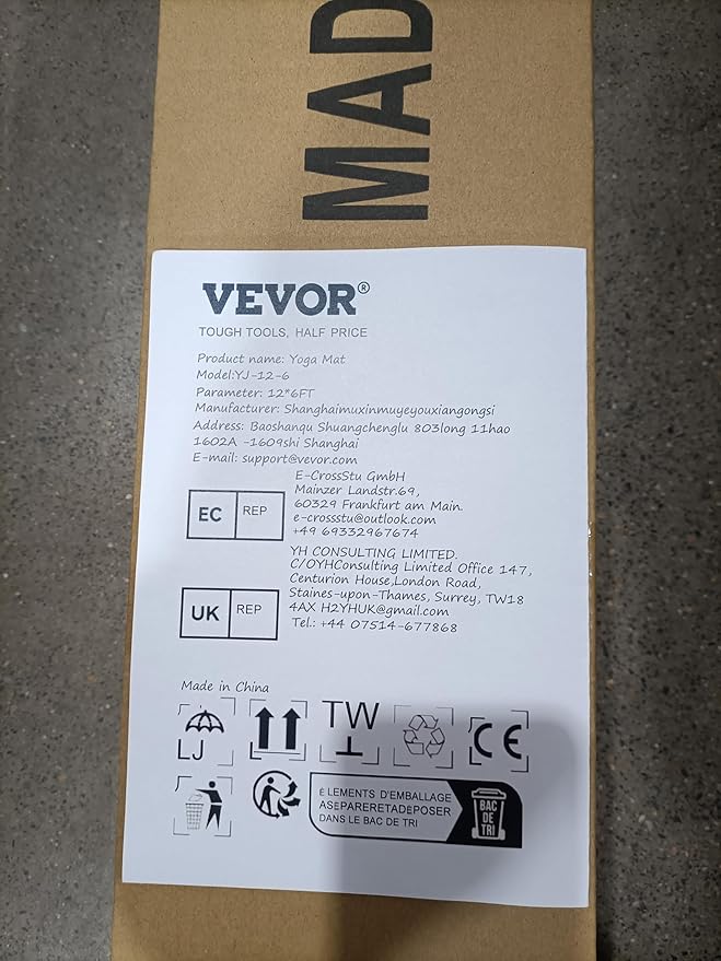 VEVOR Large Exercise Mat, Non Slip High Density Premium Yoga Mat, Exercise Yoga Mat for Men Women, Fitness & Exercise Mat with Bag & Carry Strap, for All Types of Home Yoga, Pilate & Floor Workout