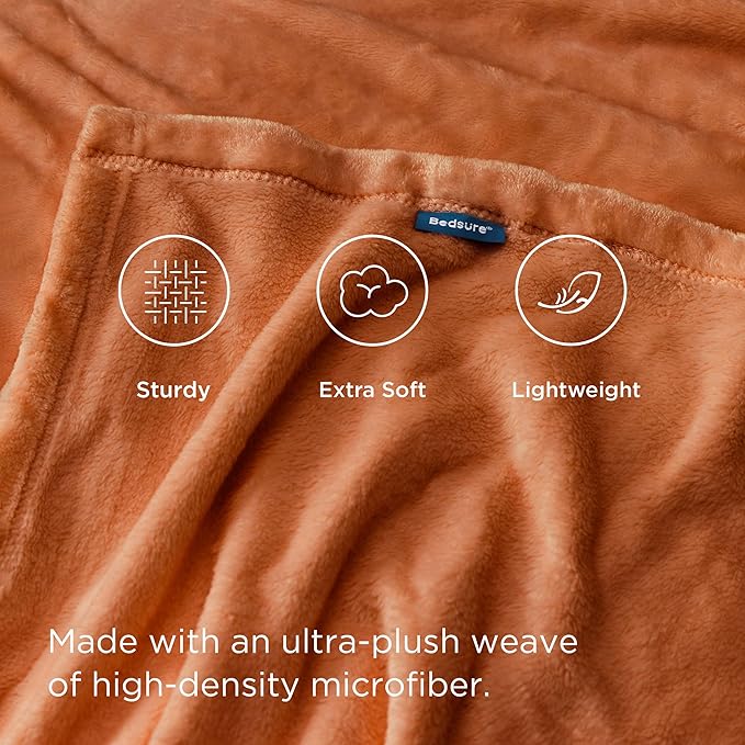 Bedsure Twin XL Fleece Blanket Dorm Bedding - Lightweight Soft Cozy Blankets for Bed, Sofa, Couch, Travel, Camping, Burnt Orange, 66"x90"