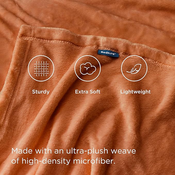 Bedsure Burnt Orange Fleece Blanket King Size - 280GSM Soft Lightweight Plush Cozy Blankets for Bed, Sofa, Couch, Travel, Camping