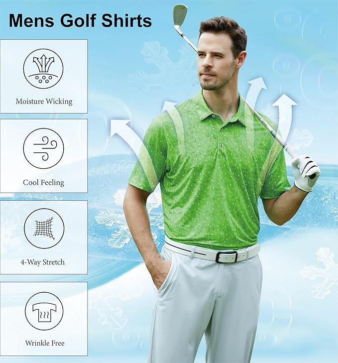WARHORSEE Golf Polo Shirts for Men Short Sleeve Wrinkle Free 4 Way Stretch Moisture Wicking Performance Collared Tshirts