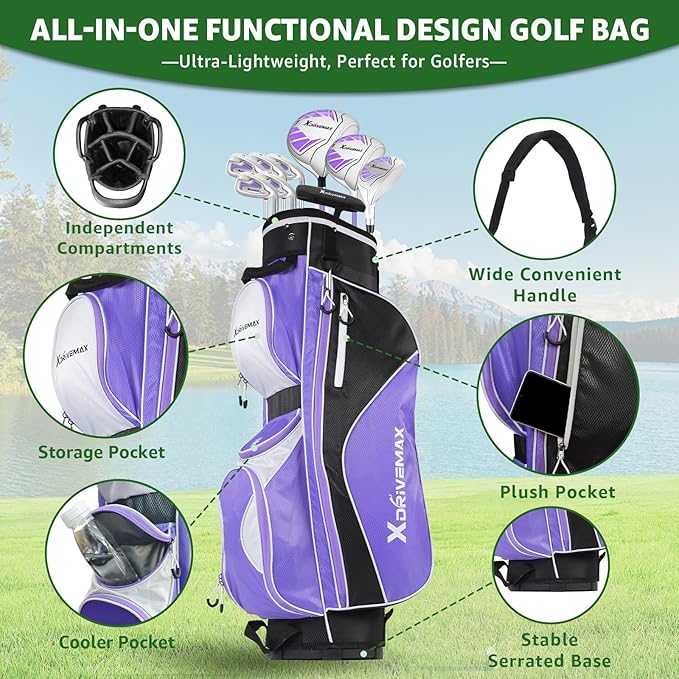 10 Pieces Complete Mens Womens Golf Clubs Set Right Hand for Men Women Includes Stand Bag with Rain Hood, 1#Driver 3#Wood #5 Hybrid,with 3 Head Covers, 6# 7# 8# 9# PW# Irons and Putter