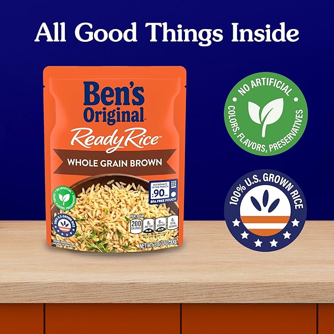 BEN'S ORIGINAL Ready Rice Whole Grain Brown Rice, Easy Dinner Side, 8.8 oz Pouch (Pack of 6)