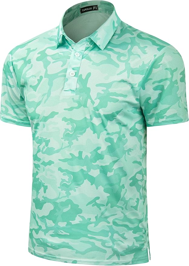 TAPULCO Mens Quick Dry Polo Shirts Camouflage Pattern Performance Athletic Lightweight Breathable Casual Golf Tshirts