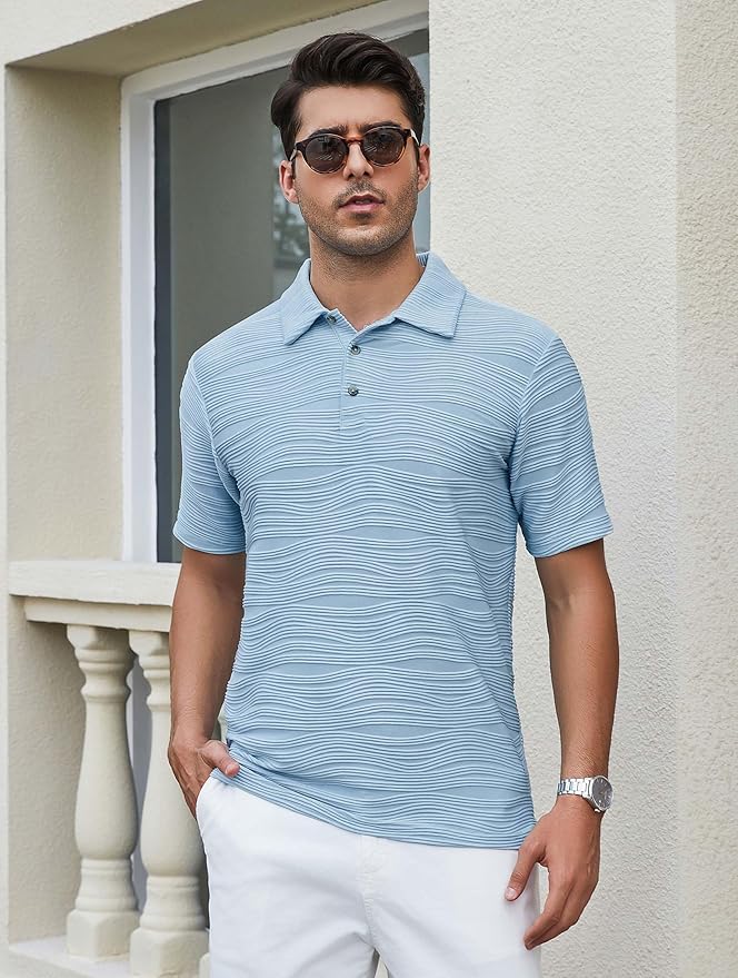 Esabel.C Golf Shirts for Men Dry Fit Performance Short Sleeve Print Moisture Wicking Collared Shirt