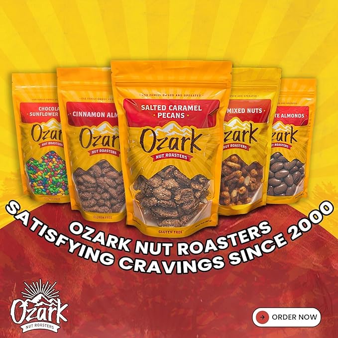 OZARK NUT ROASTERS, Sugar-Free Dark Almonds, Dark Chocolate Flavored Snacks, No Sugar Added, World-Class Gourmet Candied Nuts, Resealable Pack of 2 (14.0 oz)