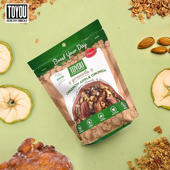 ToYou Snacks Granola, Fruit and Granola Cereal, | Cinnamon Apple Crunch - 12 Ounce (Pack of 1) | Gluten Free, Plant Based, Vegan, Healthy Snacks for Adults and Kids, Breakfast Cereal with Protein and Fiber