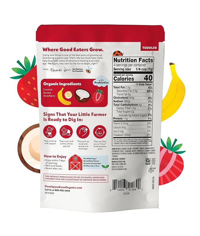 Once Upon A Farm Strawberry Banana Coconut Melts with Probiotics, Organic, Dairy Free, 1 Ounces (Pack Of 8)