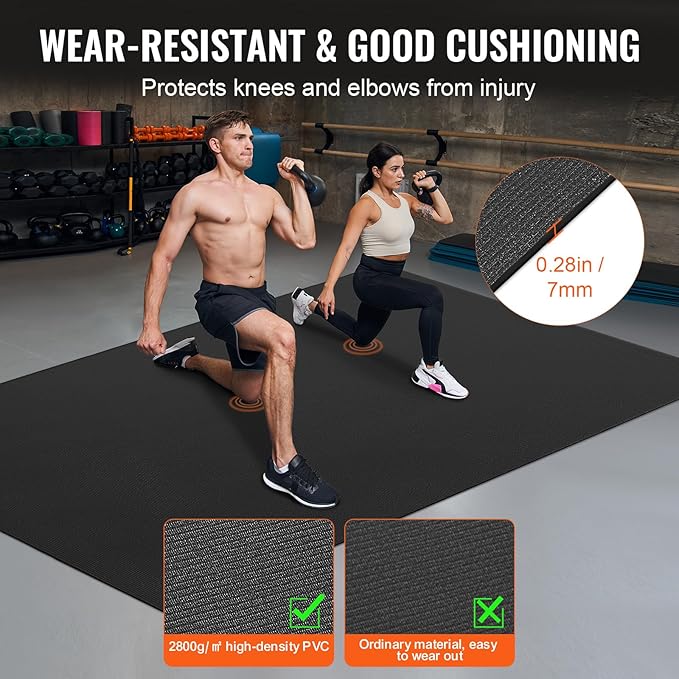 VEVOR Large Exercise Mat, Non Slip High Density Premium Yoga Mat, Exercise Yoga Mat for Men Women, Fitness & Exercise Mat with Bag & Carry Strap, for All Types of Home Yoga, Pilate & Floor Workout