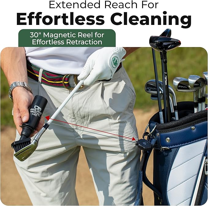 Premium Golf Club Cleaner with Anti-Sag Reel and Integrated Water Bottle - Golf Accessories for Men and Women - Essential Golf Club Brush for Golfer
