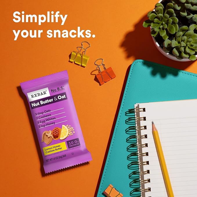 RXBAR Nut Butter and Oat Protein Bars, Protein Snacks, Snack Bars, Lemon Honey Cashew Butter (30 Bars)