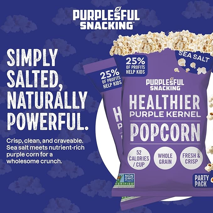 Purplesful Purple Corn Popcorn, Silkier, Creamier & Healthy Popcorn, Vegan-Friendly, Non-GMO, Flavorful Popped Corn Gourmet Snack, Sea Salt, Big Bulk Pack - 4.8 Oz Per Pack (Pack of 9)