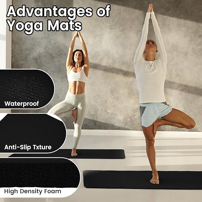 Yoga Mat, 1/2-Inch Extra Thick High Density Exercise Mat, Anti-Tear Exercise Yoga Mat with Carrying Strap, Suitable for Various Yoga Exercises