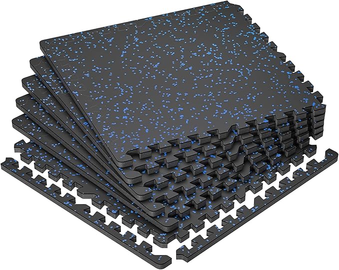 SUPERJARE 0.79 Inch Gym Flooring for Home Gym, Exercise Equipment Mats with Rubber Top, Interlocking Rubber Floor Tiles for Home Gym and Fitness Room, Protective Flooring Mat