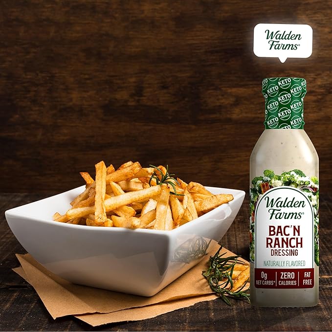 Walden Farms Bac’n Ranch Dressing – Low Carb, Calorie-Free, Gluten-Free, Keto-Friendly, Sugar-Free, Fat-Free, Dairy-Free Smoky Bacon Ranch Flavor – 2-Pack, 12 oz Bottles