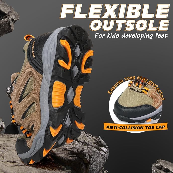 UOVO Boys Girls Hiking Shoes Kids Waterproof Running Trail Fashion Sneakers Breathable Lightweight Non-Slip Outdoor Walking Sports Shoe(Little/Big Kids)