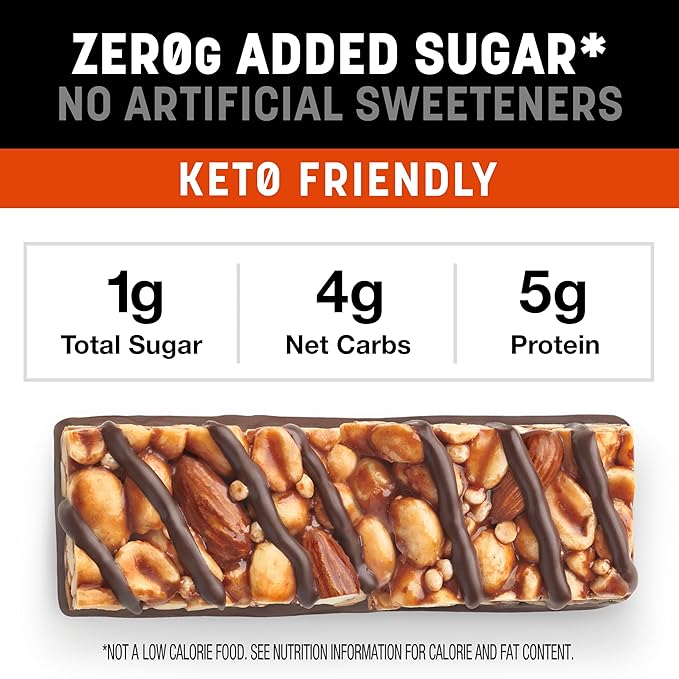 KIND ZERO Added Sugar Bars, Peanut Butter Dark Chocolate, Keto Friendly Snacks, Gluten Free, 5g Protein, 5 Count
