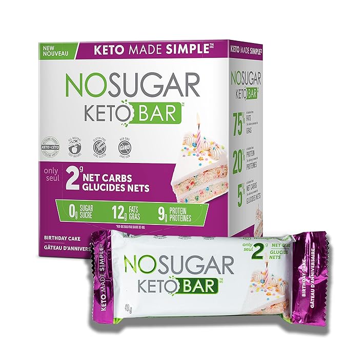 No Sugar Keto Bar Snack - Low Carb No Sugar Keto Snack Food with Keto Friendly Macros (12 x 1.41oz Bars, Birthday Cake)