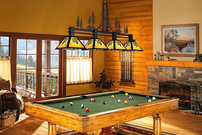 TOCHIC 64" Pool Table Light, 4 Lights Tiffany Billiard & Pool Table Lights, Farmhouse Chandelier for Dining Room Rustic Hanging Ceiling Light Fixture for 7 to 9 ft Tables Game Room Basement Bar