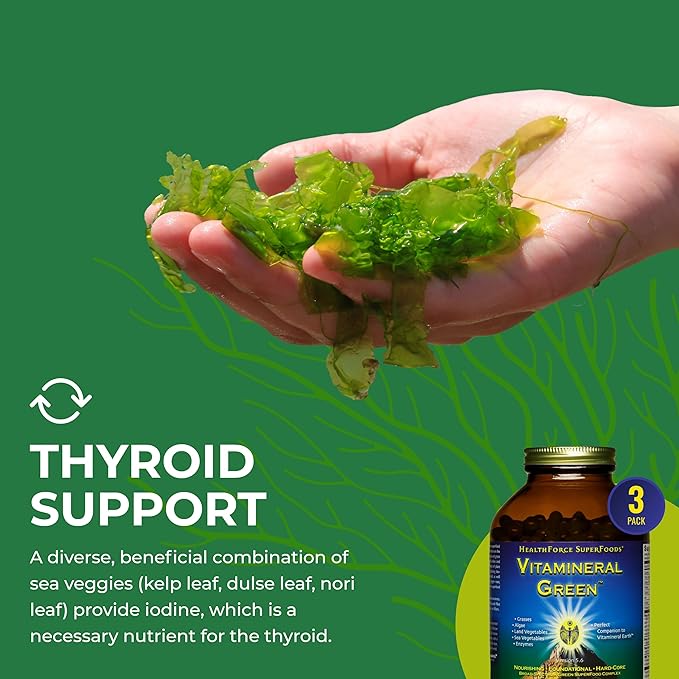 HEALTHFORCE SUPERFOODS Vitamineral Green - Mineral Supplement for Immune & Thyroid Support - Green Powder Supplement with Ingredients from The Land - Gluten-Free & Vegan - 400 Capsules (Pack of 3)