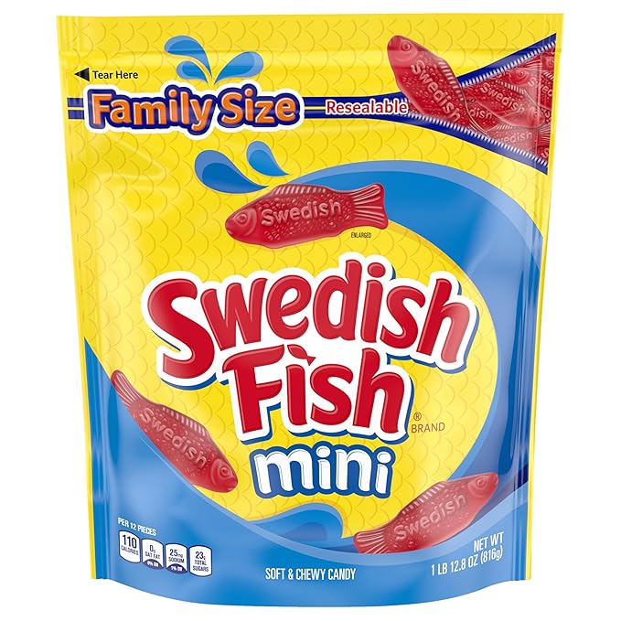 SOUR PATCH KIDS Original, SOUR PATCH KIDS Watermelon, and SWEDISH FISH Mini Soft & Chewy Candy Variety Pack, Family Size, Bulk Candy, 3-1.8 lb Bags