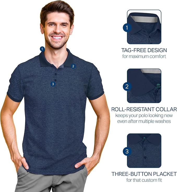 Mio Marino Golf Polo Shirts for Men - Dry Fit - Ultra-Thin Breathable Fabric