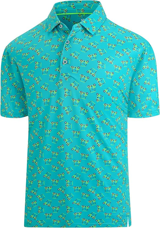 Esabel.C Golf Shirts for Men Dry Fit Performance Short Sleeve Print Moisture Wicking Collared Shirt