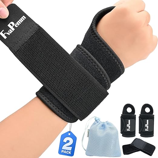 Carpal Tunnel Wrist Brace for Women Men 2 Pack, Wrist Support Wraps for Right Left Hand, Adjustable Wrist Brace for Tendonitis, Arthritis, Weightlifting, Sports, Day & Night Support, Black