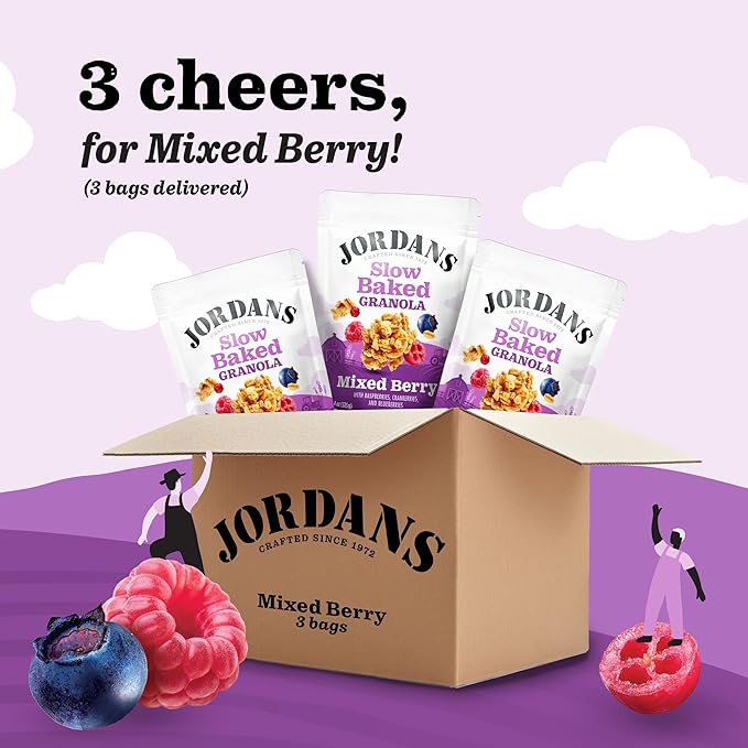 Jordans Slow Baked Granola | Mixed Berry Granola with Raspberries, Blueberries and Cranberries | non-GMO, No Artificial Flavors, Colors, or Preservatives | Better for You Snacks for Adults & Kids | 11.4 oz (Pack of 3)
