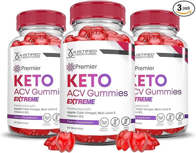 Justified Laboratories (3 Pack Premier Keto ACV Gummies Advanced Weight Loss Extreme 2000MG Premier Formulated with Pomegranate Beet Juice Powder B12 Vegan Non GMO 180 Gummys