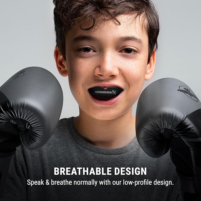Hayabusa Combat Sports Mouth Guard Youth, Kids and Adult Sizes Comes with Case - Black/Red, Youth