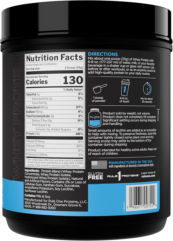 Rule 1 Whey Protein – 24g Fast-Acting Protein from All-Whey Sources with Naturally Occurring EAAs & BCAAs for Workout Recovery or Anytime Use (1 Pound*, Vanilla Ice Cream)