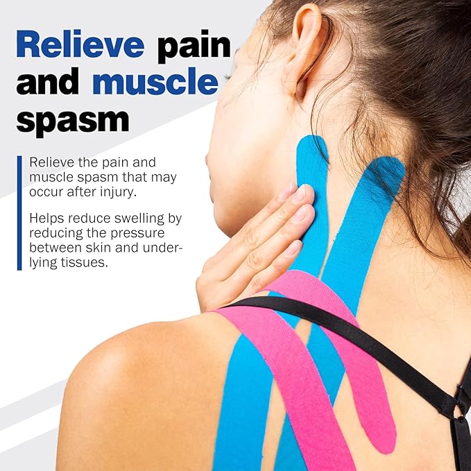 AZEN 3 Rolls Kinesiology Tape, 16.4 ft Waterproof Kinetic Tape for Joints Support and Muscle Pain Relief, Knee Tape, Uncut Muscle Tape, Athletic Tape - Blue