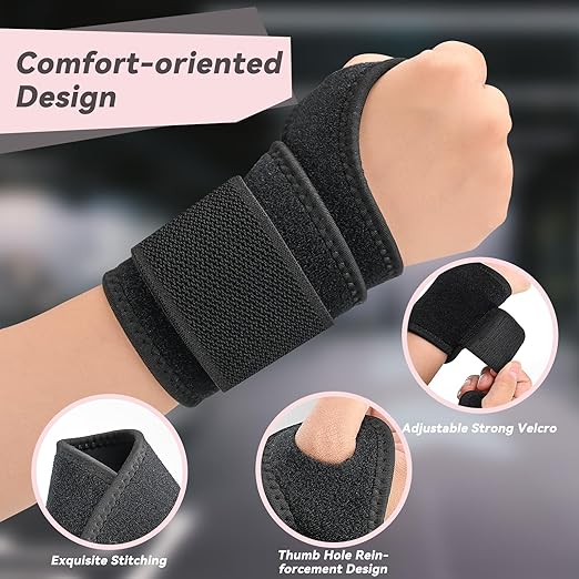 Carpal Tunnel Wrist Brace for Women Men 2 Pairs, Wrist Support Wraps for Right Left Hand, Adjustable Wrist Brace for Tendonitis, Arthritis, Weightlifting, Sports, Day Night Support, Black