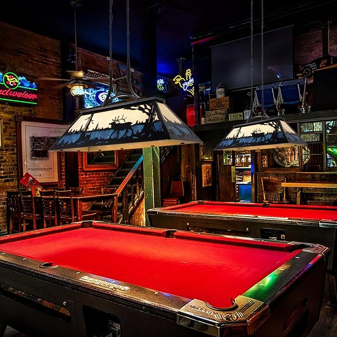 Wellmet Pool Table Light, Vintage Billiard Lights for Over 7ft 8ft 9ft Pool Table, Snooker Table, Cabin, Game Room, Tiffany Bear Chandelier, Farmhouse Chandelier for Country, Wild West Style