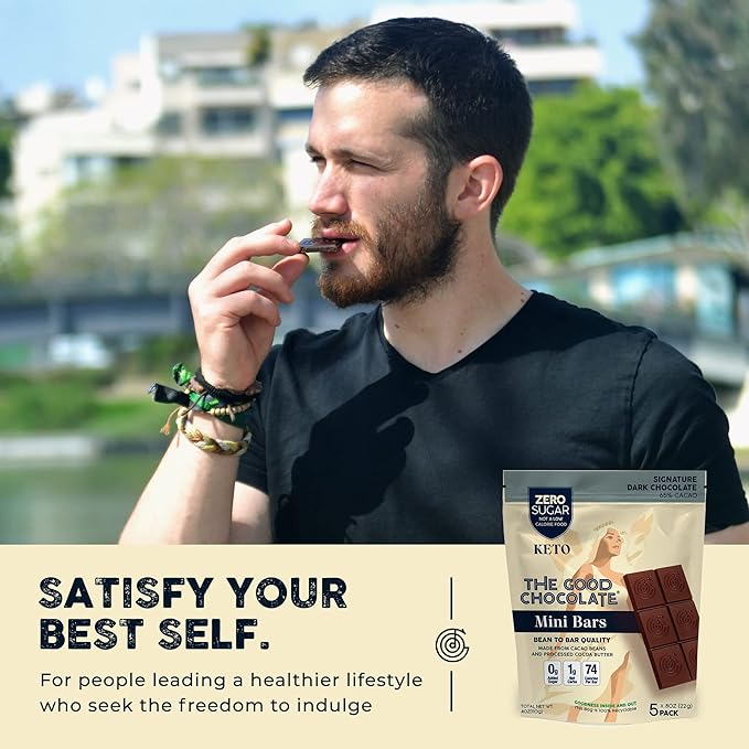 The Good Chocolate - Keto Dark Chocolate Mini Bars, Zero Sugar, Lower Net Carb Snack, Lower Calorie, Vegan Chocolate Candy, 1 Snack Pack