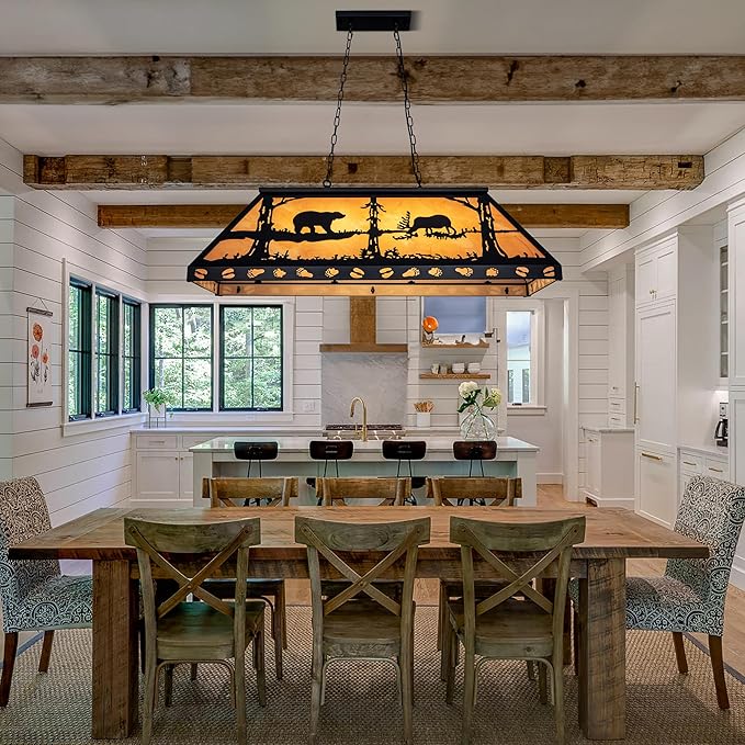 TOCHIC Rustic Pool Table Light, 4 Lights Vintage Billiards Light Fixtures, Tiffany Billiard & Pool Table Lights for Game Room Farmhouse Chandelier Man Cave Club Bar Dining Room Island 48" Inches