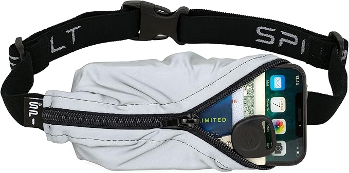 SPIbelt Running Belt for Women Men, Phone Holder for Running, Running Fanny Pack, Holder for Phone, Running Waist Pack, Adjustable Waist, [Fits All Phones]. Reflective with Black Zipper