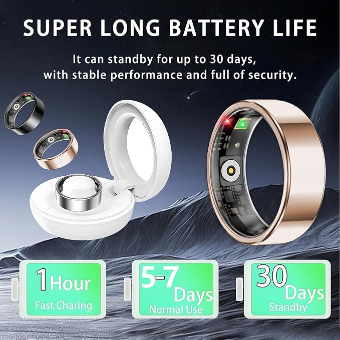 Smart Ring for Women Men, Sleep Tracker Ring, Waterproof Fitness Tracker Health Rings with Heart Rate Monitoring,Blood Oxygen,Stress Distance Calories Steps Tracking,No Subscription Fee(Rose Gold,#11)