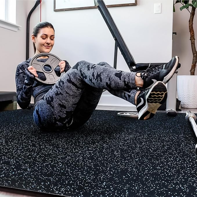 SUPERJARE 0.4 Inch Flooring for Home Gym, 24 Tiles Floor Mat With Heavy Duty Rubber Top, Interlocking Mats, 24" x 24" Workout Exercise Equipment (96 sqft), Black/Blue