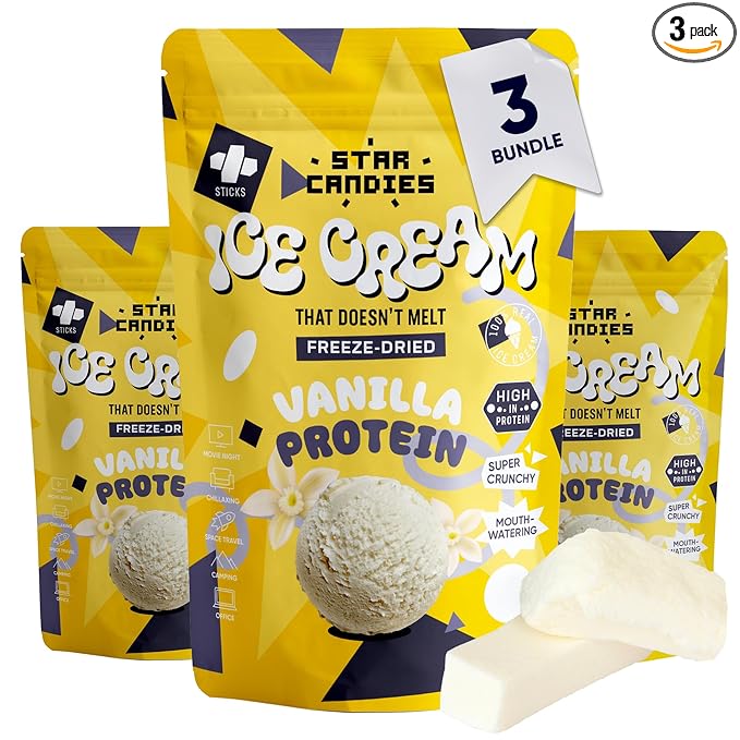 Star Candies Freeze Dried Vanilla Protein Ice Cream | Freeze Dried Ice Cream Candy | 3 pack (7.5 oz)
