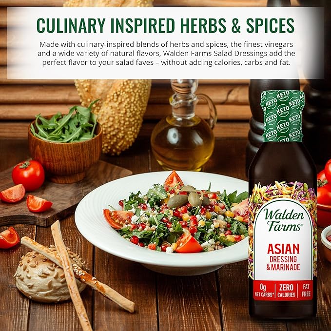 Walden Farms Asian Dressing & Marinade – Calorie-Free, Gluten-Free, Low Carb, Keto-Friendly, Sugar-Free, Fat-Free, Dairy-Free Zesty Asian Flavor – 12 oz Bottle