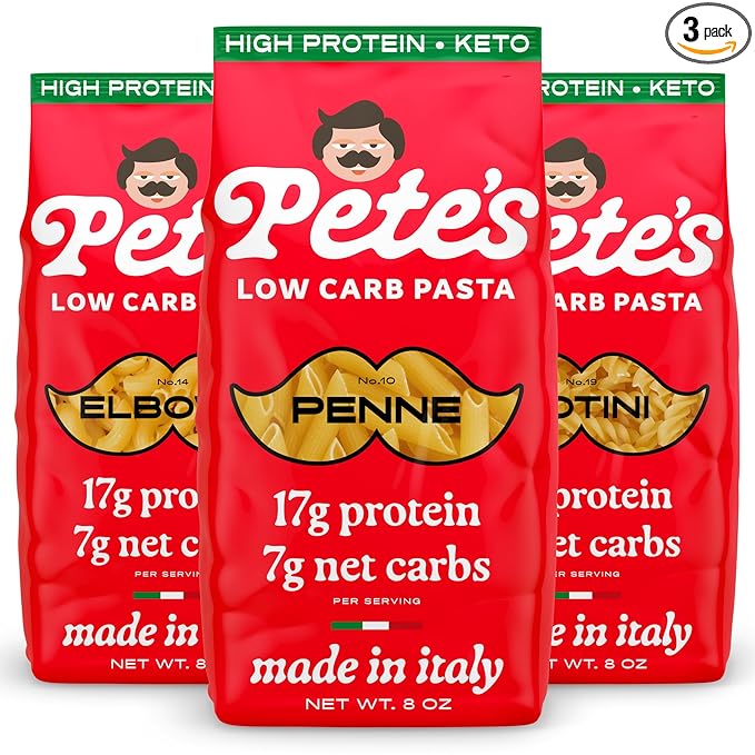 17g High Protein Variety Penne, Rotini, Elbow Macaroni Pasta | 7g Low Carb Keto Pasta | Healthy, Italian Pasta From Italy | 3-Pack, 8oz - Pete's Pasta